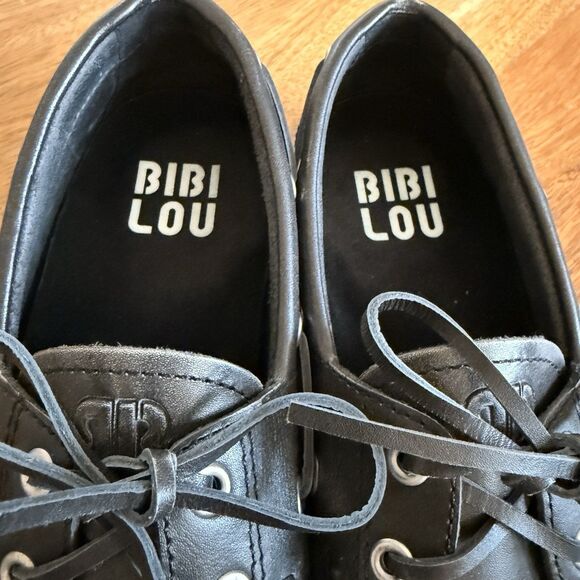 Bibi Lou Anthropologie Boat Shoes Sz EU 37 US 6-6.5 Black Leather Lace Up - Picture 2 of 10